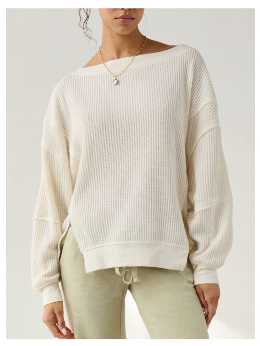 🟤NWT OUT FROM UNDER by URBAN OUTFITTERS Homebody Waffle Knit
Oversized Top Ivory